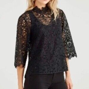 NEW 7 For All Mankind Scalloped Lace Top in Jet Black size XS